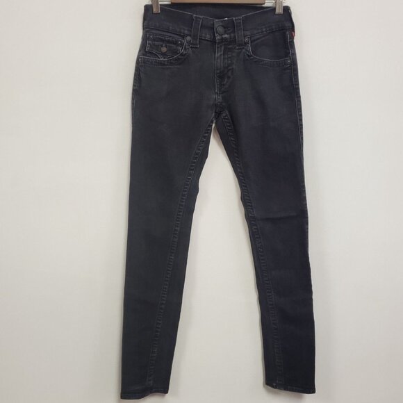 True Religion Mens Edgy Skater Rocco Skinny Jeans Size 27 Black Grunge Punk NWOT